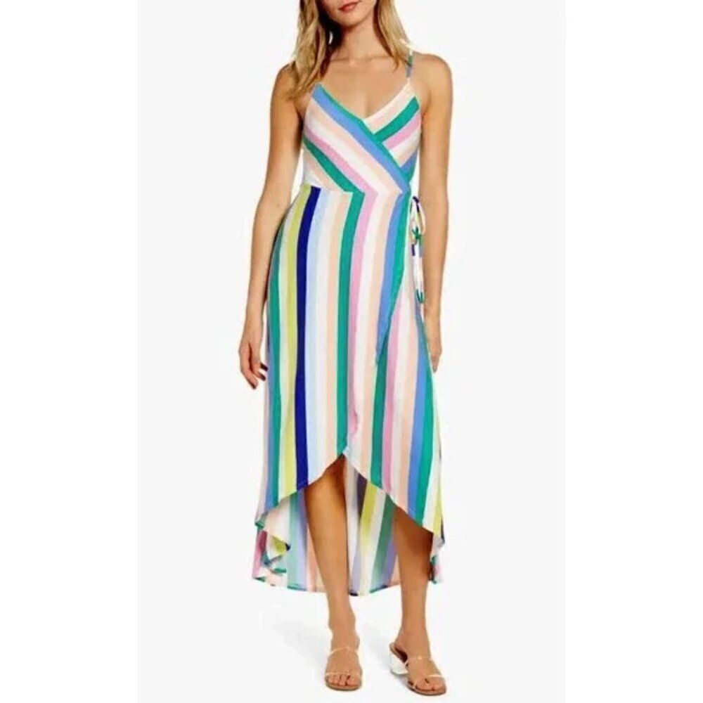 ✨ LOVE, FIRE ✨ Striped Faux Wrap Midi Dress - [Large]